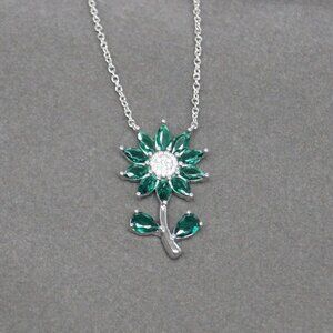 Emerald Sterling Silver Sunflower Necklace Pendant Jewelry Gift for Her NIB